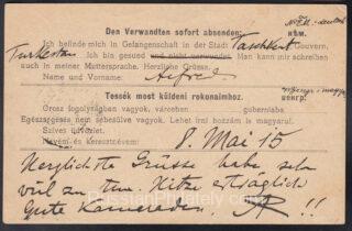 1915 Tashkent to Austria. Censor. Prisoner of War