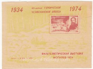 1974 Mogilev #3var Yellow Background Proof. 40th Anniversary of Chelyuskin Flight Philatelic Exhibition
